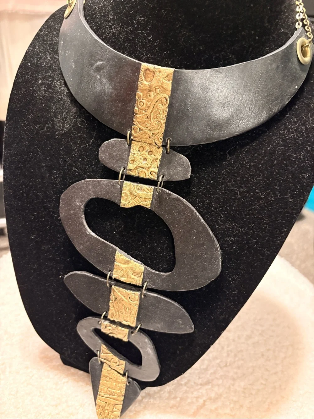 Handcrafted Black and Gold Statement Necklace